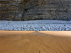 Cliff, pebbles and sand
