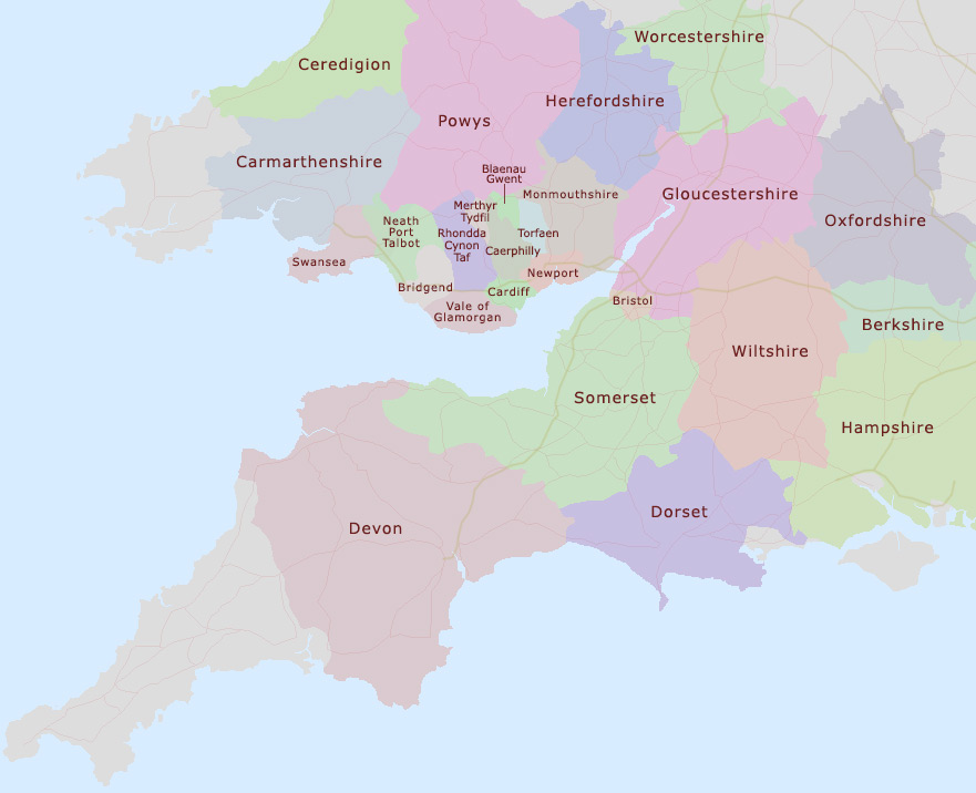 Map of southwest UK