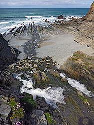 Sand, rock and pebble beach