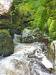 Green rocks and white water