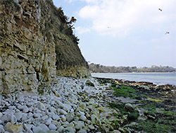 Boulders below cliffs