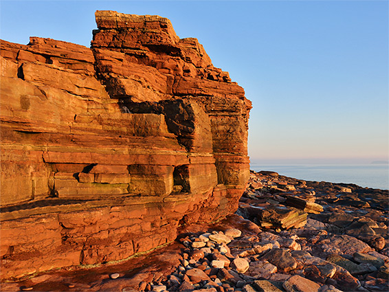 Mudstone cliffs at sunset, west of Hayes Point