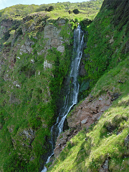 Tall waterfall at the lower end of Hollow Brook
