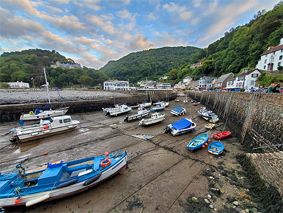 Red and blue boats at Lynmouth harbour