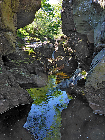Overhanging cliffs at the upper end of the narrows